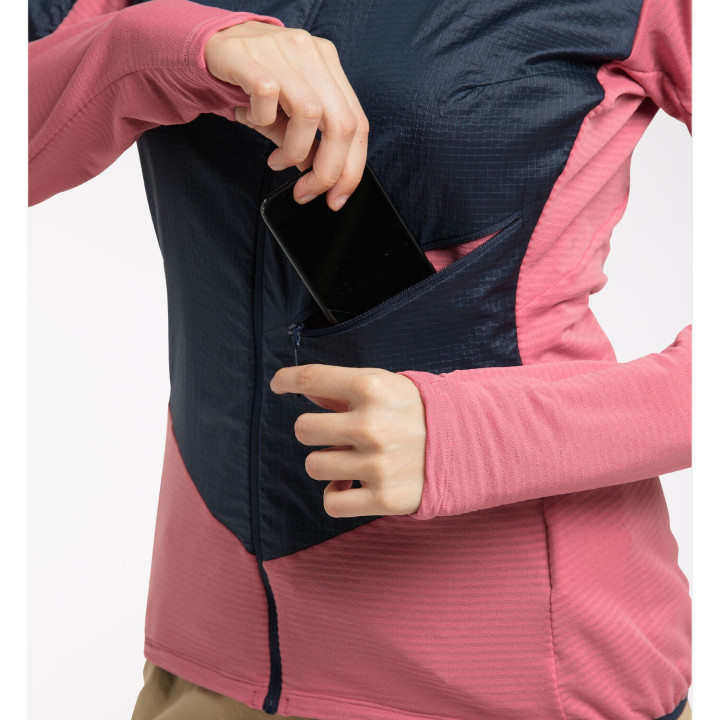 Bluza HAGLOFS L.I.M HYBRID HOOD WOMEN tulip pink/tarn blue